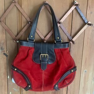 Dooney & Bourke red suede leather satchel bag